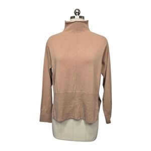 Gentle Herd Wool Cashmere Mock Neck Sweater Camel Tan Side Slits Small NEW